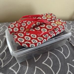 Tory Burch Ivory Floral Print Plastic Slip-On Flip Flop Women's Sz 10